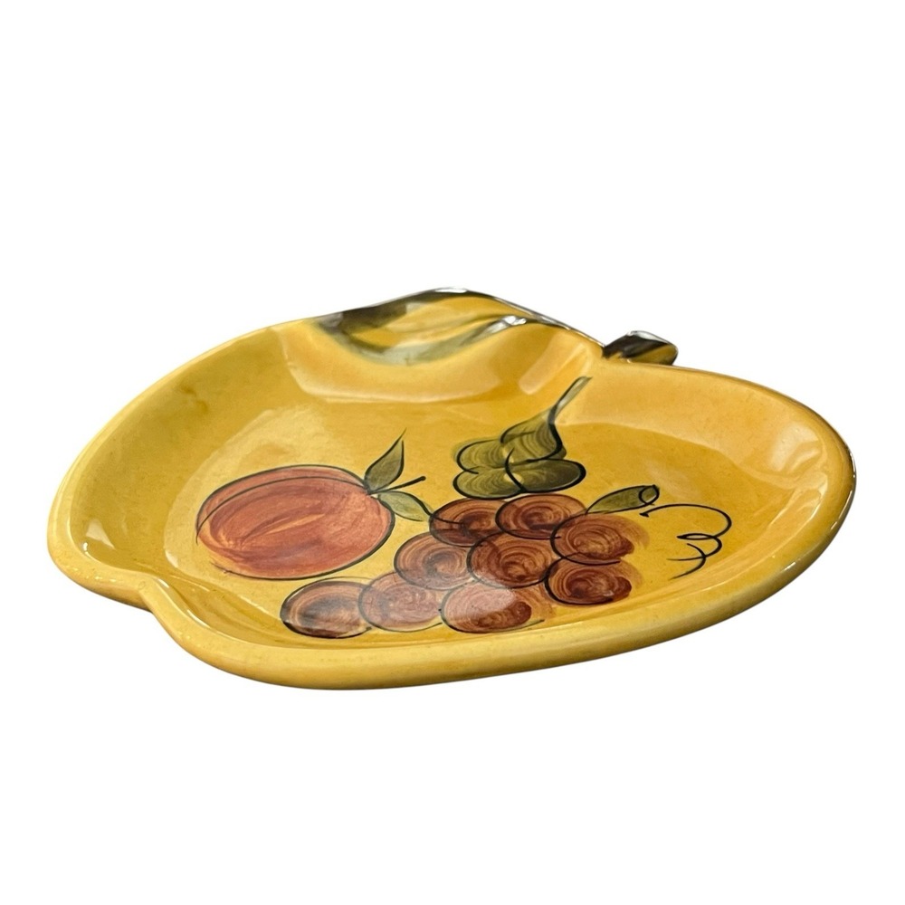 Vintage 1964 Los Angeles Potteries Apple Dish Hand Painted Fruit and Leaf Design - Picture 4 of 10